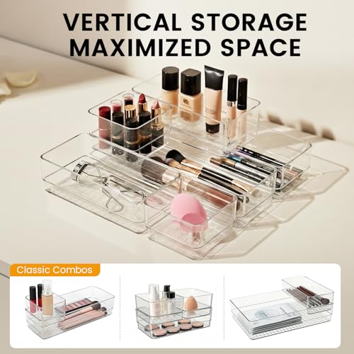 Clear Acrylic Makeup Organizer and Make Up Storage for Vanity (15 PCS with 4 sizes)