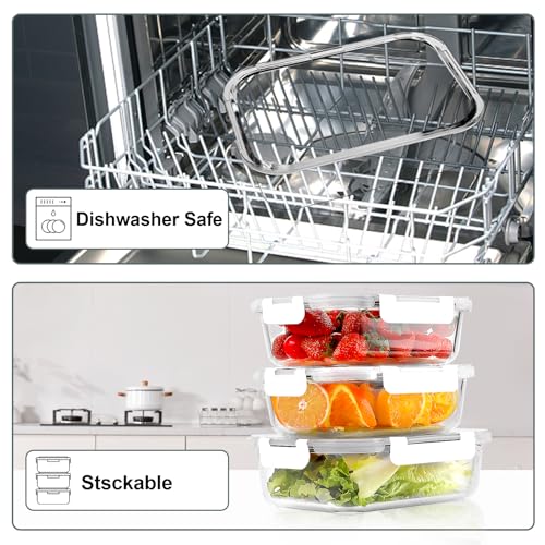 10 PACK 22 OZ Glass Meal Prep Containers Set with Lids (White)
