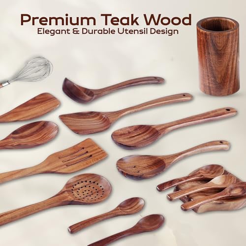 16 Pcs Teak Wooden Cooking Utensils Set (16 Pcs Set)