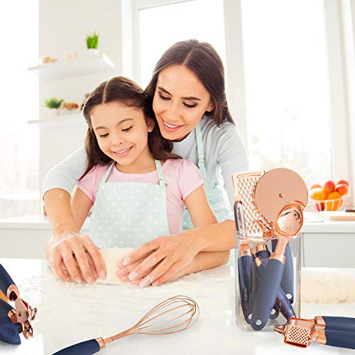 Kitchen Gadget Set Copper Plated Stainless Steel Utensils with Soft Touch Handles (7 Pieces / Copper Navy)