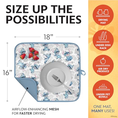 Disney Stitch Dish Drying Mat for Kitchen Counter (16" x 18" / Stitch (Light Blue))