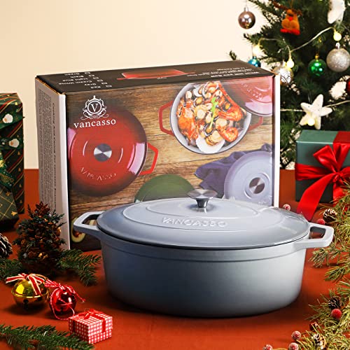 9.3 Qt Oval Enameled Cast Iron Dutch Oven with Lid (9.3 Qt-oval / Grey)