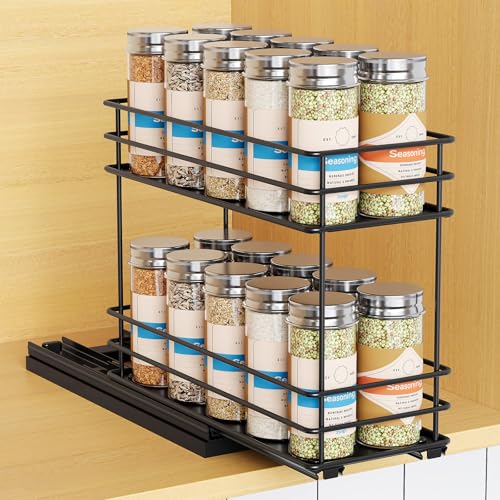 Pull Out Spice Rack Organizer for Cabinet (Black / 4.3" - 1 Drawer)