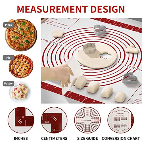 Non Stick Pastry Mat for Rolling Dough Fondant Pie Crust (Red / 32"L x 24"W)