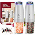 Gravity Electric Salt and Pepper Grinder Set with 2 (Rechargeable / Silver Variable Speeds)