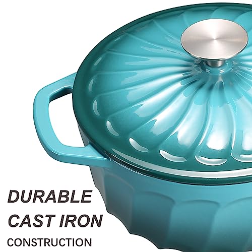 Enameled Cast Iron Dutch Oven Pot with Lid (BlueGreen / 3 QT)