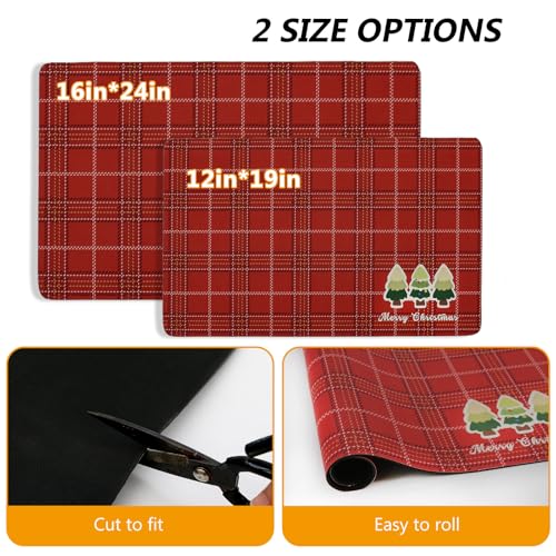 Christmas Red Coffee Mat Dish Drying Mat Hide Stain High Absorbent Drying Mat for Kitchen Easy Clean (Green Pine Tree / 24" x 16")