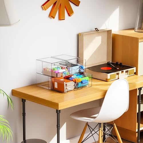 2 Pack Clear Stackable Storage Drawers (2 PCS / Clear-4.4 In Tall)