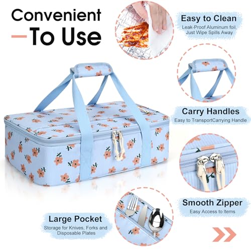Insulated Casserole Carrier (16x10x4 in / Corduroy Pink Flowers)