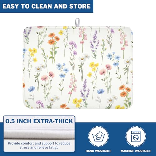 Spring Summer Colorful Floral Dish Drying Mat 18x24 Inch (Floral Colorful / 18" x 24")
