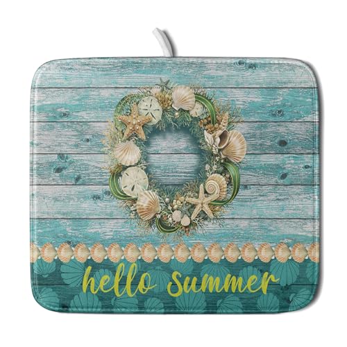 Hello Summer Dish Drying Mat for Kitchen Counter (16" x 18")