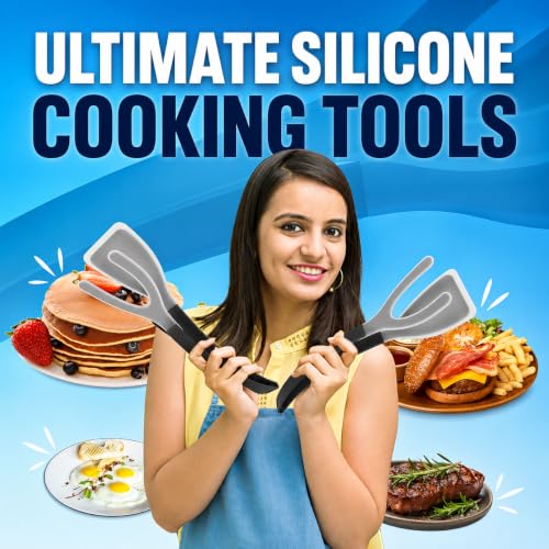 Silicone Egg Flipper Spatula Tongs (Black)