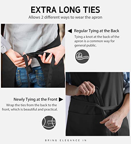12 Pack Apron with 2 Pockets Aprons for Men Women (Black)