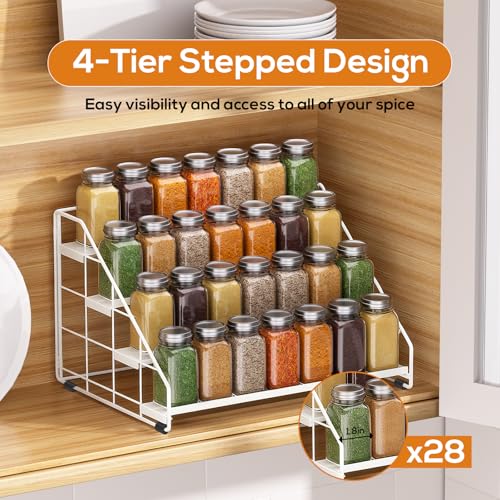 Spice Rack Organizer for Cabinet (4-Tier-White-2PC)