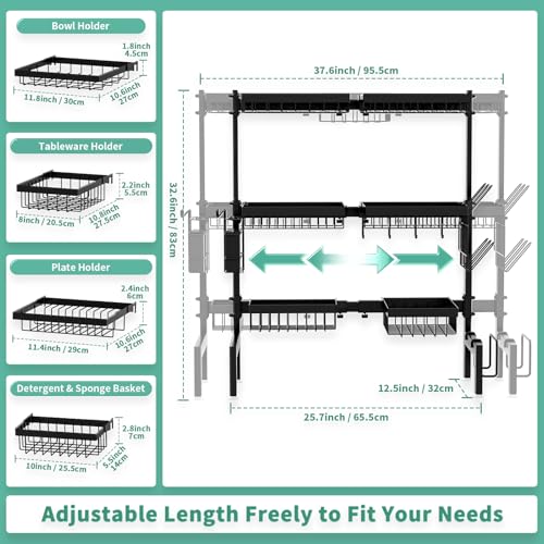 Over The Sink Dish Drying Rack (Black,expandable,3-tier)