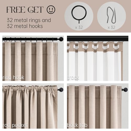 Natural Beige blackout curtains 84 inch Long 2 Panels 100% Blackout Linen Texture Curtain Window Drapes with Back Tab Rod Pocket Light Blocking Thermal Insulated Curtains for Bedroom Living Room (Natural Beige / 52"W x 84"L (Pack of 2))