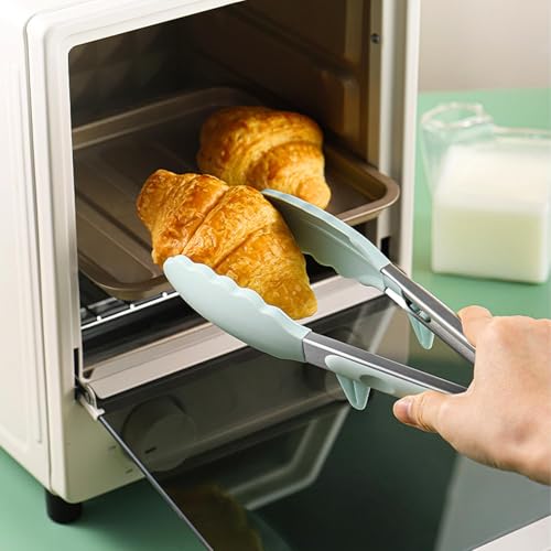 Kitchen Tongs for Cooking with Silicone Tips (Green)
