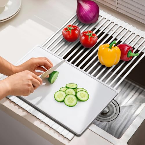 Roll Up Dish Drying Rack Over The Sink Kitchen Roll Up Sink Drying Rack Multipurpose Foldable Sink Drying Mat (White / Rectangle: 20.5" x 13")