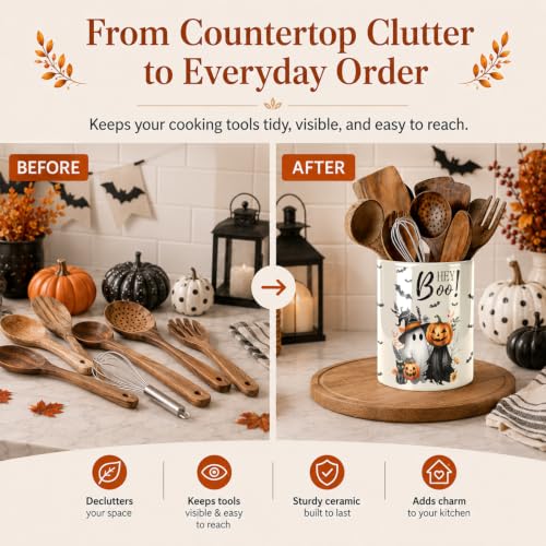 Halloween Cute Ghost Kitchen Utensil Holder (Halloween Cute Ghost)