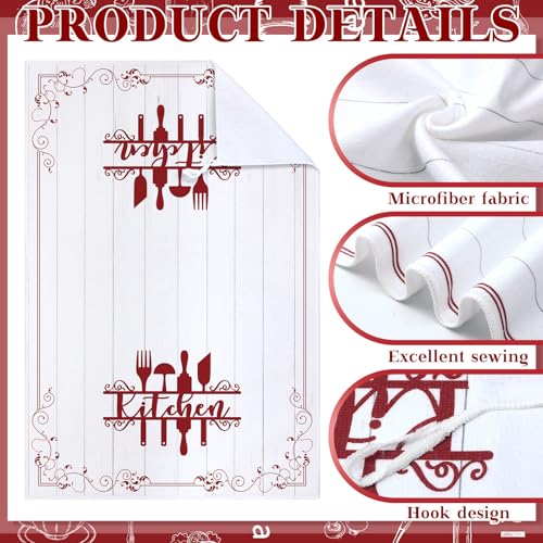 12 Pcs Farmhouse Kitchen Decor and Accessories Sets 4 Red Kitchen Towels 4 Absorbent Dishcloths 2 Pot Holders 2 Oven Mitts Gloves for Home Decor Mom Gifts (Red and White / Classic)