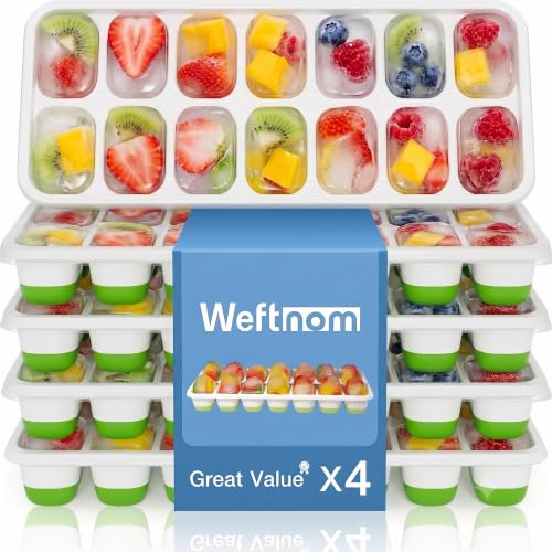 Ice Cube Trays with Lids for Freezer (Green+ White / 4 Pack)