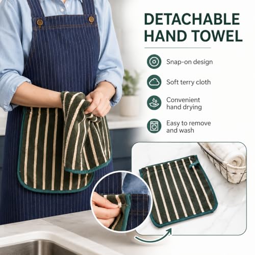 Kitchen Denim Apron with Detachable Hand Towel Clever Design for Clean Hands to Cook Apron with Pockets for Home