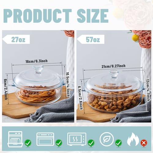 2 Pcs Glass Casserole Dish with Lid (0.8L/ 1.7L / Round)