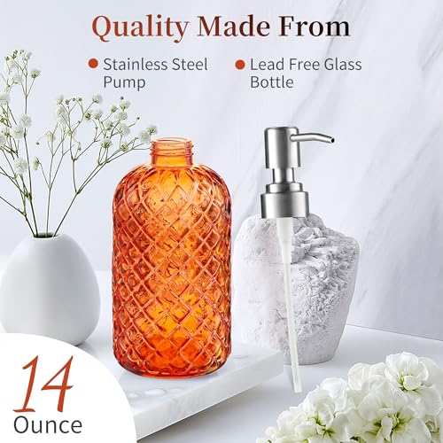 14 OZ Refillable Glass Soap Dispenser for Hand Soap & Lotion (Orange)