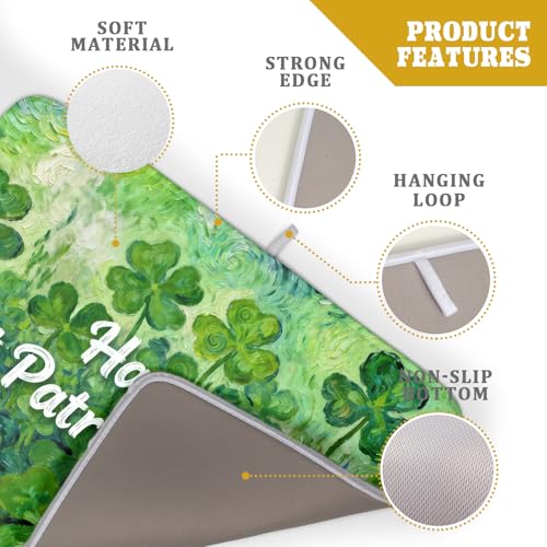 St Patricks Day Lucky Clover Dish Drying Mat for Kitchen Counter 18x24 Green Shamrock Happy Holiday Theme Absorbent Reversible Microfiber Drying Mats Kitchen Countertop Protector Dishes Drainer Pad (18" x 24")