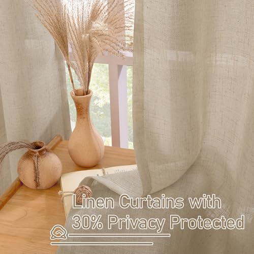 102 Inch Length Light Filtering Sheer Linen Curtains for Living Room (52"W x 102"L (Pack of 2) / Brown)