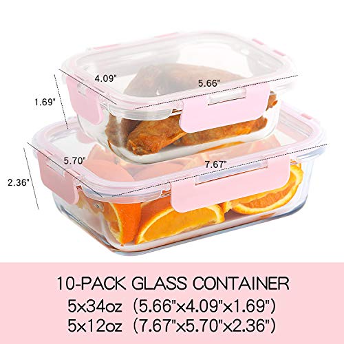 10 Pack] Glass Meal Prep Containers (Pink)