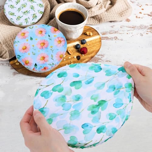 5 Pieces Bowl Covers Reusable (Pink Floral Eucalyptus leaves)