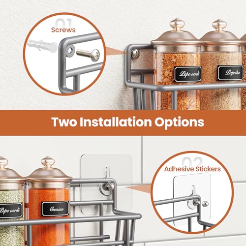 5 Pack Spice Rack Seasoning Organizer Wall Mount (Gray / 5 Pack)
