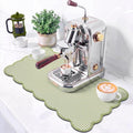Sage Green Ticking Stripe Scalloped Coffee Mat 12" x 20" Bar Mat (Sage Green / Ticking Stripe)