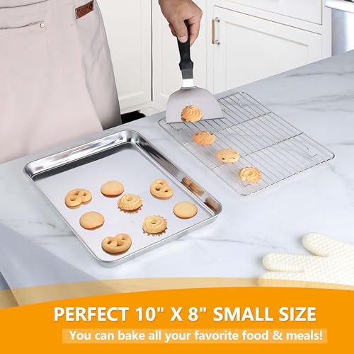 10x8 Inch Small Stainless Steel Baking Sheet with Wire Cooling Rack (10.4x8.1x1)