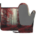 Forest Oven Mitts and Pot Holders Sets Red Trees Landscape Silicone Heat Resistant Kitchen Oven Gloves Pot Holder for Cooking Baking Grilling BBQ (Forest)