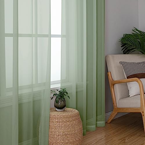 Sheer Bedroom Curtains 2 Panel Sets 84" Inch Length (40"W x 84"L (Pack of 2) / Sage Green)