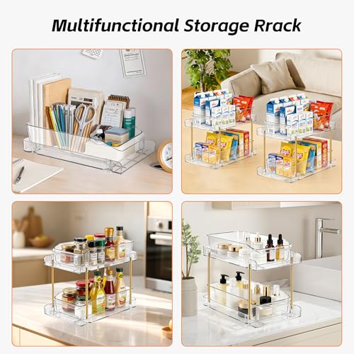 4pack 2 Tier Organizer & Storage Unit Stackable Bathroom Cabinet Organizer Pull (4pack)