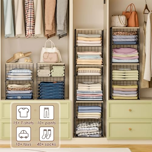 4 Tier Stackable Closet Organizers and Storage (Black-4 Tier)