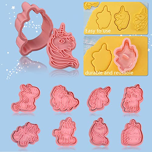 8 Piece Unicorn Cookie Cutters With Plunger Stamps Set (Unicorn Cookie Cutter with Plunger Stamps)