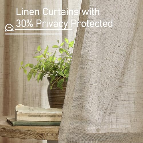 102 Inch Taupe Semi Sheer Linen Curtains for Living Room 2 Panels (52"W x 102"L (Pack of 2) / Taupe)