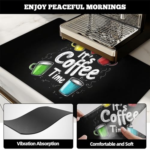 Dish Drying Mat Large Coffee Mat Absorbent Drying Mat for Kitchen Counter Coffee Bar Accessories 32"x 17" (Coffee Time)