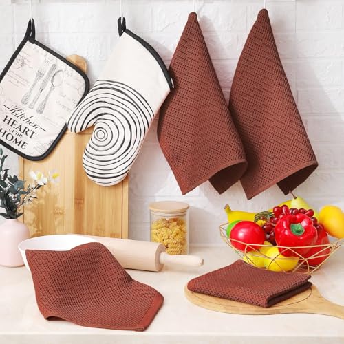 100% Cotton Waffle Weave Kitchen Dish Cloths 24 (Rust / 12 X 12 - 24 Pack)