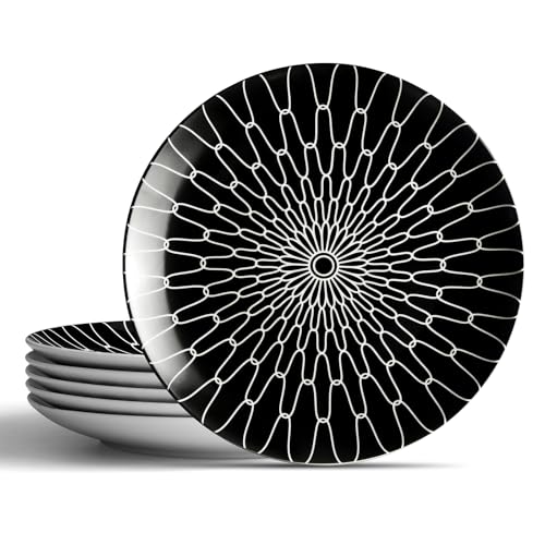 8 Inch Salad Plates Set of 6 (Black plates with white Grid / 8 inch)