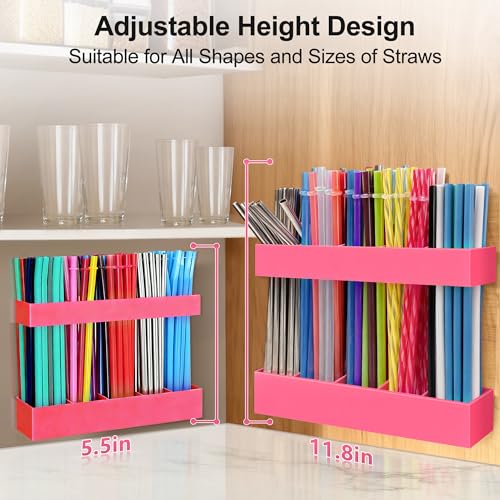 9.5” Large Acrylic Straw Holder for Cabinet Door (Large / Hot Pink)