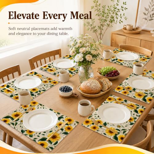 Waterproof Linen Table Mats Set of 6 (Summer Sunflower)
