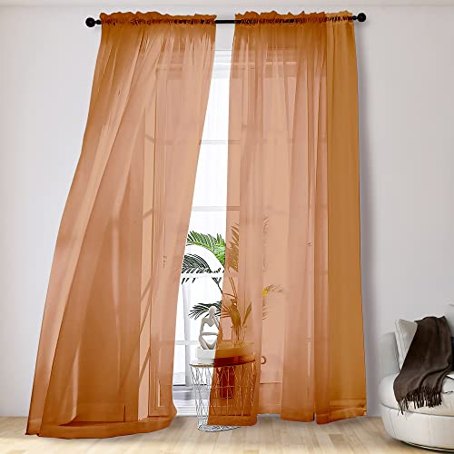 Orange Sheer Curtains 108 Inches Long (Orange / 42"W x 108"L (Pack of 2))