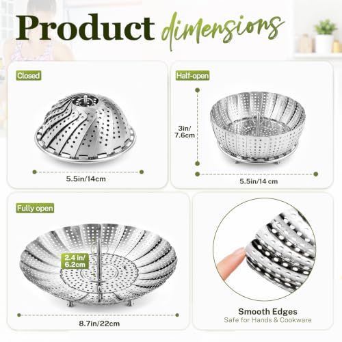 304 Expandable Collapsible Vegetable Steamer Basket for Pot (Small (5.5" to 8.7"))
