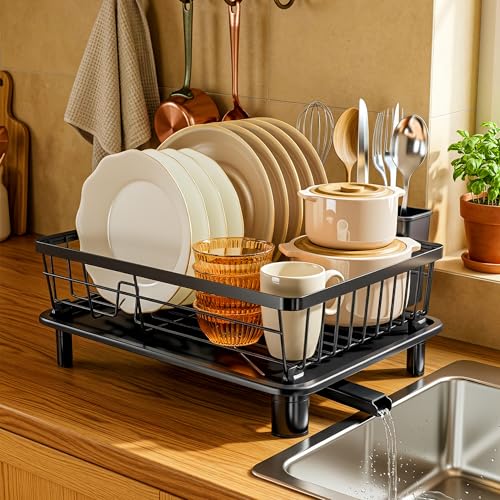 Dish Drying Rack with Drainboard for Kitchen Counter (Black 3 / 11''W x 15''L)