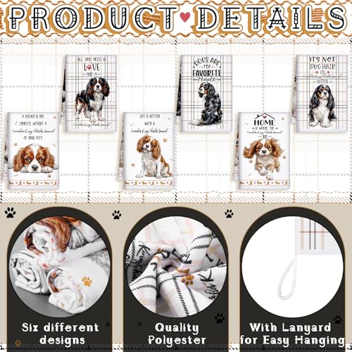 6 Pcs Cavalier King Charles Kitchen Towels Funny Dog Dishcloth (Cavalier King Charles)